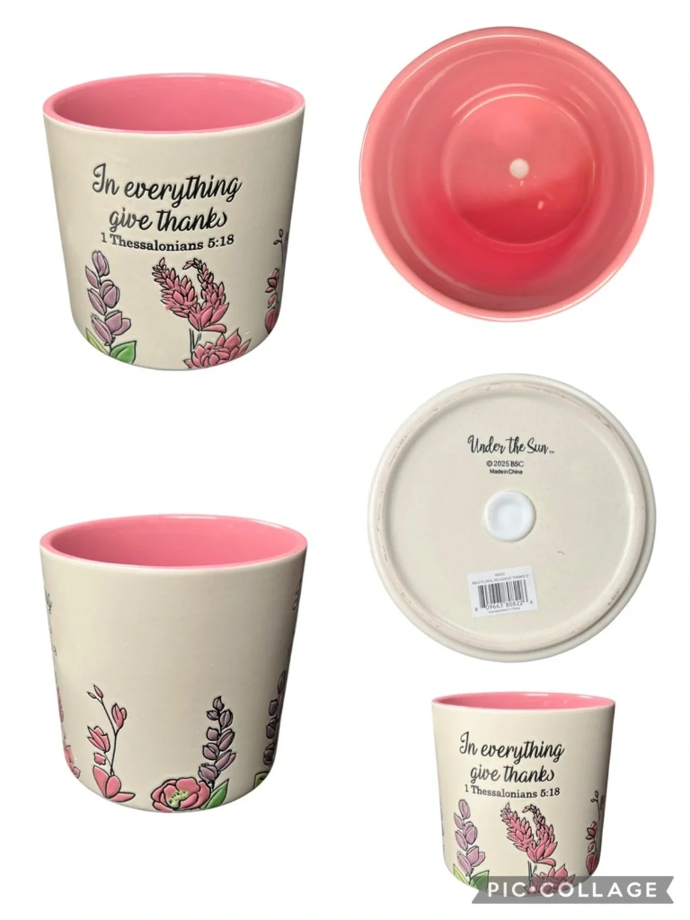 Christian Utensil Holder with Scripture and Floral Design